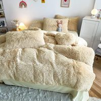 Housse de couette en peluche Shaggy Queen Size 3 PCS Douillette moelleuse Ensembles de literie en flanelle floue Fermeture à glissière et 8 attaches d'angle