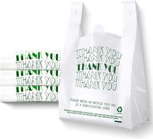 Bolsa de camiseta con logotipo impreso personalizado de venta directa del fabricante, materiales reciclados para exposición, embalaje de tienda de postres de supermercado - Product Image 1