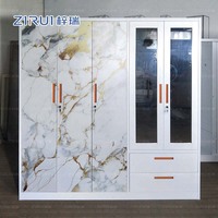 Armoire de chambre à coucher de qualité supérieure avec impression délicate, 5 portes battantes, en métal, placard à vêtements en acier