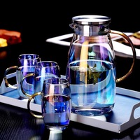 Pichet à eau en verre borosilicate fait main 1800 ml, ensemble de pichets à eau froide colorés avec couvercle