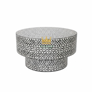 Mesa de Centro Decorativa de Estilo Nórdico Moderno Hecha a Mano con Tapa de Nácar y Marco de Madera para Sala de Estar - Product Image 1