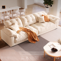 Canapé Cloud surdimensionné 4 places, structure en pin russe, sectionnel en tissu moelleux, ensemble d'apartement avec coussins décoratifs en tissu blanc crème pour salon