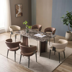 Modern Rectangle <b>Dining</b> <b>Table</b> Set 6 Seats Stone <b>Top</b> Metal Legs Stable Design Minimalist Style Multi-Purpose Apartment Hotel Home - Product Image 2