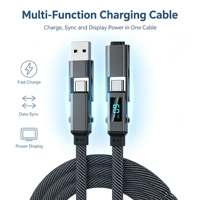 Nuevo Cable de Carga Rápida 4 en 1 con Pantalla de Carga, Cable de Carga USB Tipo C PD con Trenzado de Aleación de Zinc, Cable de Transferencia de Datos Multi Interfaz