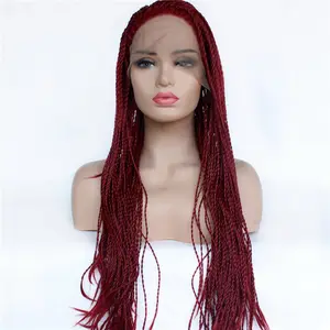 2024 moda stok el yapımı örgü sentetik peruk, sarışın örgü dantel ön sentetik peruk afrika kadın için