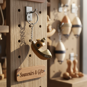 Portachiavi in legno a forma di barca, miniatura 851, design intagliato, per souvenir e regali - Product Image 3