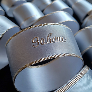 Customized Printed Logo <b>Gold</b> Foil Double Faced Satin <b>Ribbon</b> Rolls for Personalized Gift Packaging Holiday Promotional Decoration - Product Image 2