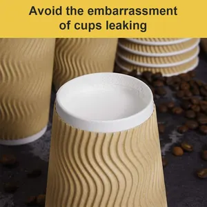 Sıcak satış biyobozunur tek kullanımlık kahve dalgalanma duvarlı kağıt bardak tek kullanımlık 12oz kağıt kahve fincanları