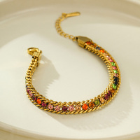 Bracelet en Chaîne Torsadée Ajustable en Acier Inoxydable Plaqué Or avec Zircon Arc-en-ciel, Vente en Gros Personnalisée, Bijoux de Mode pour Femmes