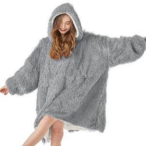 Inverno Longo Flanela De Pelúcia Velo Céu Azul Sólido Impresso Mulheres Pijama TV Wearable <span class=keywords><strong>Hoodie</strong></span> Cobertores para Uso Doméstico - Product Image 3