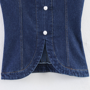 SHENZHU Donna 2026 Estate Nuova Moda Top in Denim Vintage Stile Cowboy Senza Maniche Scollo all'Americana Spalle Scoperte Canotta Chic - Product Image 4