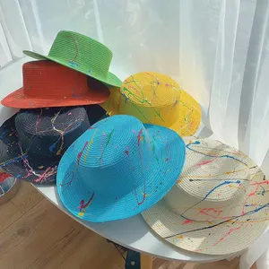 Klasik yaz şapka kadın rahat Panama şapka düz ağız kadın hasır şapka güneş şapkası