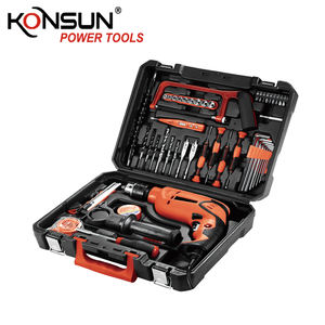 KONSUN Perceuse à percussion électrique 68 pièces et ensemble d'outils complet avec embouts |   Kit multi-usages pour la maison/le <span class=keywords><strong>bricolage</strong></span> avec étui rigide |   Support OEM - Product Image 1