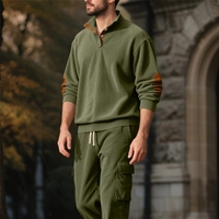Ensemble décontracté 2 pièces pour homme 2026, style vintage, sport et travail, grande taille, col rabattu, manches longues, couleur unie, respirant