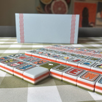 Mahjong Amerika Bergaya Klasik Retro Bergambar, Konstruksi Akrilik 4 Lapis, Desain Ubin Bermotif Burung dan Bunga, Set Mahjong untuk Hadiah