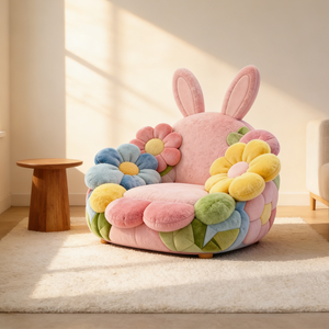Canapé italien de luxe adorable en forme de lapin, siège rembourré avec motif floral, mousse haute densité, fauteuil individuel - Product Image 3