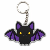 Porte-clés personnalisé en PVC chauve-souris Halloween, OEM, Kawaii, noir et violet, vampire, en caoutchouc souple, breloque fantaisie pour sac, cadeau de fête, vente en gros en vrac