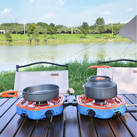 Réchaud à gaz pliable à double brûleur haute puissance, cuisinière portable pour le camping, la randonnée, les pique-niques et la cuisine d'urgence