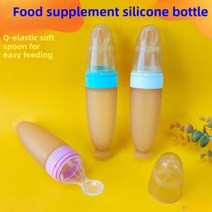 Bouteille de céréales de riz à ventouse de 90 ml, bouteille de céréales de riz en silicone de qualité alimentaire pour bébé, alimentation par pression avec cuillère souple - Product Image 2