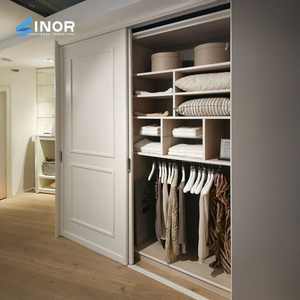 Armoire contemporaine en bois massif imperméable, meuble de rangement autoportant avec tringle de suspension, design moderne pour la maison - Product Image 1