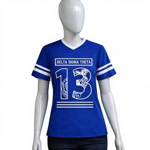 เสื้อยืดพิมพ์ลาย Delta Sigma Theta Sorority Philo สีขาว-น้ำเงิน คอเสื้อตัดกัน ผ้าฝ้าย 100% ระบายอากาศได้ดี สไตล์สตรีท DST Sorority Tee - Product Image 1