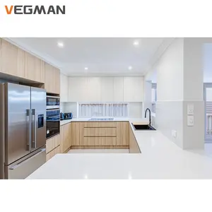 Fabricante personalizado al por mayor de madera blanca lisa y textura de madera de melamina diseños modernos gabinetes de cocina