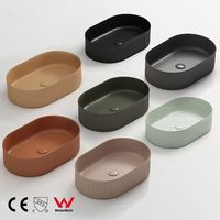 Lavabo de salle de bain en céramique à poser, forme ovale moderne, rayé, résistant à l'eau et écologique