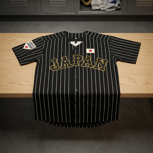 Camiseta de Béisbol Japonesa para Hombre, Manga Corta, Rayas Blancas y Negras, Logotipo Bordado, Cierre de Botones, Corte Regular, Ropa para Adultos - Product Image 4