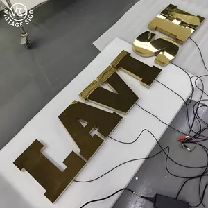 Lettre de canal 3D personnalisée en métal miroir LED rétro-éclairé lettre signe rétro-éclairé logo d'entreprise éclairé