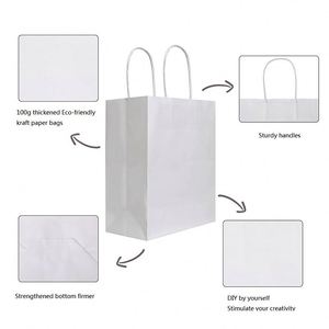 Bolsas de Papel Kraft Blancas Medianas KUAIMA de 15*8*21cm con Asas, para Regalos, Manualidades, Compras, Venta al por Menor, Fiestas de Cumpleaños - Product Image 3