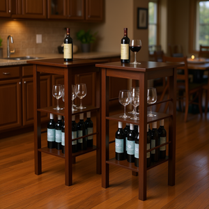 Egan Bar Table With <b>Side</b> Shelves Wood Rectangular Contemporary Modern Design For Bar Use - Product Image 2