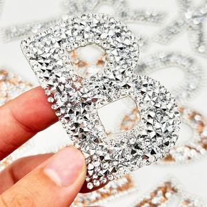 High Quality Iron on /sticker DIY Accessories 6cm Gold Sliver Black Crystal Rhinestone <b>Letter</b> Patches Applique - Product Image 4