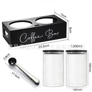 Juego de recipientes para almacenar granos de café con base de madera y cuchara, contenedor de vidrio hermético para exhibir en un barra de café - Product Image 3
