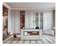 Armoire de dressing de luxe en bois massif, armoire coulissante modulaire en forme de I avec miroir