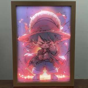 Figura de Anime Demon Slayer, marco de fotos de madera Led, luces de pintura para dormitorio, luz de <span class=keywords><strong>noche</strong></span> Led 3D, lámpara de decoración de regalo de cumpleaños - Product Image 4