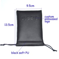 Pochette à bijoux personnalisée en cuir PU noir de petite taille avec cordon de serrage et logo en relief