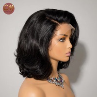 Perruque Bob Courte Noire Naturelle Volumineuse et Rebondissante - Style Années 90, Raie Latérale, Effet Superposé, Lace Front pour Usage Quotidien