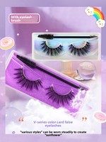 Faux cils en fourrure de vison 3D en gros, cils naturels et volumineux avec carte colorée et brosse à cils, cils en vison sans cruauté animale