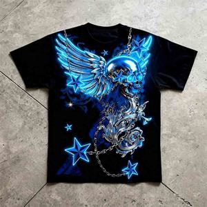 เสื้อยืดโอเวอร์ไซส์ โพลีเอสเตอร์ 100% รุ่นใหม่ปี 2026 สไตล์สตรีท วินเทจ พิมพ์ลายกราฟิกหัวกะโหลกแบบกำหนดเอง คอเสื้อแบบซิป - Product Image 3