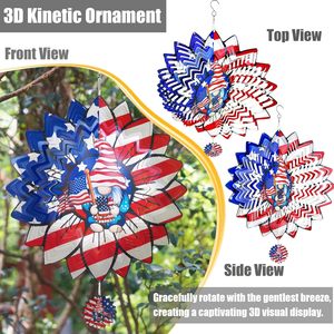 EnchGarden GLK Escultura Cinética de Viento de Acero Inoxidable con Diseño de Girasol y Bandera Americana, Adorno Patriótico para Jardín, 300mm de Diámetro - Product Image 3