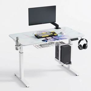 Escritorio Gaming de Vidrio Templado de 120*70cm con Doble Motor para Cibercafé, con Soporte para Monitor, Soporte para <span class=keywords><strong>PC</strong></span>, Logotipo Artístico Impreso Personalizado - Product Image 1