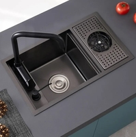 Lave-gobelet Nano fait main évier de cuisine noir en acier inoxydable caché