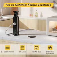 Mutfak Tezgahı için Açılır Kapanır Elektrik Priz Masası Gömme Priz Çoğaltıcısı, 3 AC Priz, 2 USB Girişi, 2.5 inç Delikli Kaldırılabilir Priz