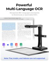 Scanner USB Haute Résolution avec Capteur CMOS 38MP (7168x5376) 410 DPI, Affichage de Pages Courbes, Conversion OCR en PDF/Word/Excel Modifiable, Stock Disponible