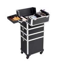 Professionnel 3-en-1 roulant maquillage chariot organisateur beauté cosmétique Train Case Logo en cuir sac souple