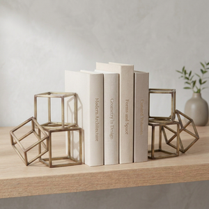 AK Brass Tricube Metal Bookends Set of 2 Brass Finish Decorative Book Holders for Desk Decor Shelf Home Office Decor - Product Image 2