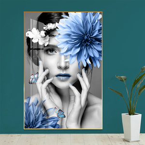 Belle <span class=keywords><strong>femme</strong></span> avec une décoration murale de fleurs bleues et blanches, toile conçue sur toile, <span class=keywords><strong>peinture</strong></span> d'affiche pour <span class=keywords><strong>la</strong></span> décoration de <span class=keywords><strong>la</strong></span> pièce et de <span class=keywords><strong>la</strong></span> maison - Product Image 5