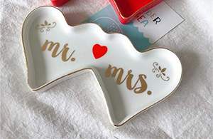 Porte-bijoux de décoration de mariage en porcelaine beaux coeurs <span class=keywords><strong>jumeaux</strong></span> en forme de bords surélevés cadeau parfait pour les mariages - Product Image 2