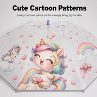 Parapluie transparent de sécurité pour enfants LS, à long manche, motif dessin animé, baleines en alliage, poignée en plastique, ouverture manuelle, vente en gros
