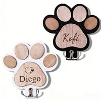 Support mural multifonctionnel en bois pour laisse de chien et collier, avec motif patte, personnalisable avec gravure de nom, pour penderie simple